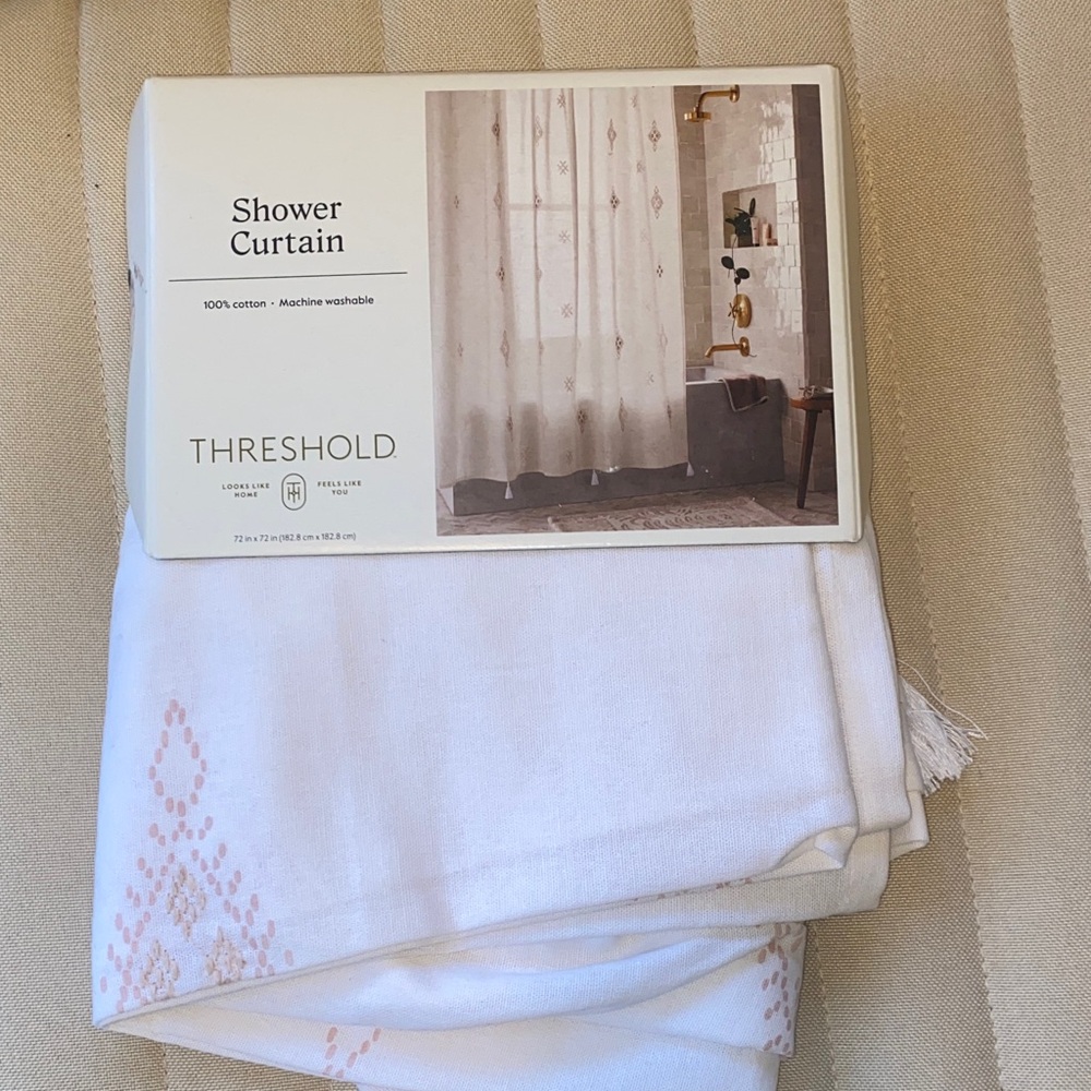 NWT THRESHOLD Cream BoHo Cactus Shower Curtain 72”x72” 100% Cotton